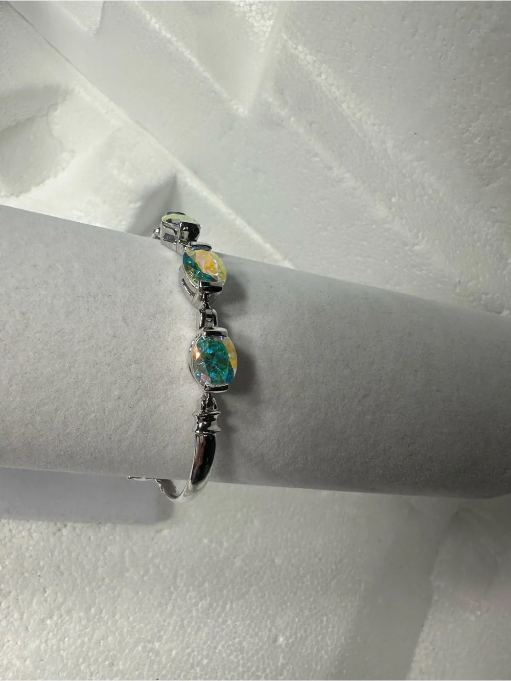 Badavici Sterling Silver 925 Multicolor Oval Topaz Bangle Bracelet Signed